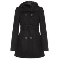 Jumpo Womens Wool Hooded Belted Breasted Coat women\'s Parka in black