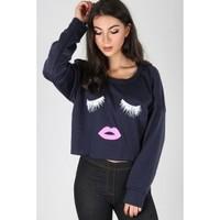 Julia Eyelashes & Lips Print Crop Top