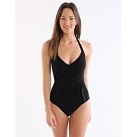 Just Plain Draped Crossover One Piece - Black