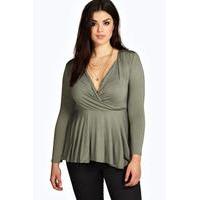 Julia Wrap Front Peplum Top - khaki