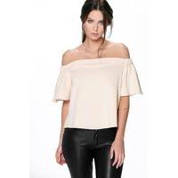 julia off the shoulder scuba frill top blush