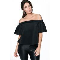 julia off the shoulder scuba frill top black