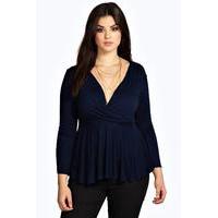 Julia Wrap Front Peplum Top - navy