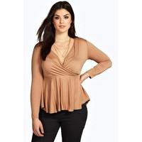 Julia Wrap Front Peplum Top - camel