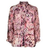 JUST CAVALLI Feather Print Silk Blouse