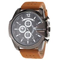 JUBAOLI Men\'s Military Style Black Case Khaki Leather Band Quartz Wrist Watch Cool Watch Unique Watch