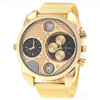 JUBAOLI Men\'s Dual Time Zones Design Gold Steel Band Quartz Wrist Watch Cool Watch Unique Watch
