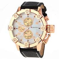 JUBAOLI Men\'s Military Design Fashion Gold Case Leather Band Quartz Wrist Watch Cool Watch Unique Watch