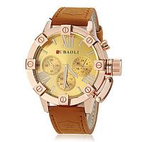 JUBAOLI Men\'s Fashion Gold Case Khaki Leather Band Quartz Wrist Watch (Assorted Colors) Cool Watch Unique Watch
