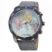 JUBAOLI Men\'s Map Pattern Dial Leather Band Quartz Wristwatch Cool Watch Unique Watch