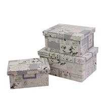 JVL Set of 3 Purple Rectangular Vintage Fabric Storage Boxes with Lids