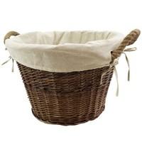 JVL Willow wicker log storage toy basket with rope handles and lining 50x40cm