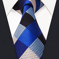 K2 Men Neckties Blue White Checked 100% Silk New Fashion For Men