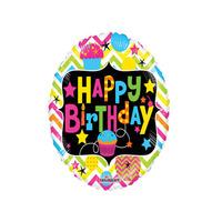 Kaleidoscope 18 Inch Circle Foil Balloon - Birthday With Cupcake Neon