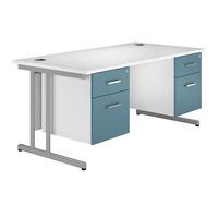 Kaleidoscope Cantilever Rectangular Desk with Double Pedestal Light Blue Professional Assembly Included