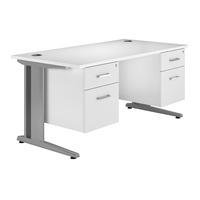 Kaleidoscope Cantilever Deluxe Rectangular Desk with Double Pedestal White Self Assembly Required