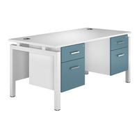 Kaleidoscope Bench Rectangular Desk with Double Pedestal Light Blue White Leg Professional Assembly Included