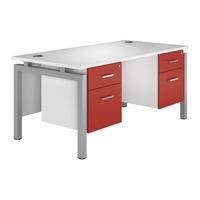 Kaleidoscope Bench Rectangular Desk with Double Pedestal Red Silver Leg Professional Assembly Included