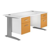 Kaleidoscope Cantilever Premium Rectangular Desk with Double Pedestal Orange Self Assembly Required