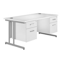 Kaleidoscope Cantilever Rectangular Desk with Double Pedestal White Professional Assembly Included