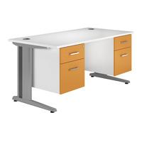 Kaleidoscope Cantilever Deluxe Rectangular Desk with Double Pedestal Orange Self Assembly Required