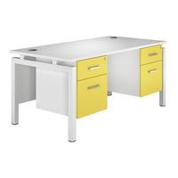 Kaleidoscope Bench Rectangular Desk with Double Pedestal Yellow White Leg Professional Assembly Included