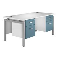 Kaleidoscope Bench Rectangular Desk with Double Pedestal Light Blue Silver Leg Self Assembly Required