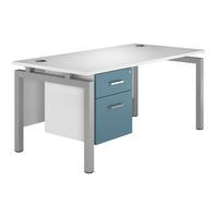 Kaleidoscope Bench Rectangular Desk with Single Pedestal Light Blue Silver Leg 120cm Self Assembly Required