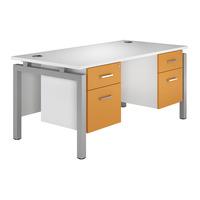 Kaleidoscope Bench Rectangular Desk with Double Pedestal Orange Silver Leg Professional Assembly Included