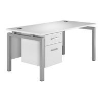 Kaleidoscope Bench Rectangular Desk with Single Pedestal White Silver Leg 120cm Professional Assembly Included