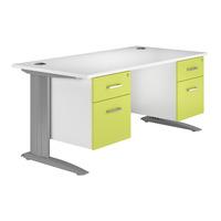 Kaleidoscope Cantilever Premium Rectangular Desk with Double Pedestal Green Self Assembly Required