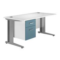 Kaleidoscope Cantilever Deluxe Rectangular Desk with Single Pedestal Light Blue 160cm Self Assembly Required