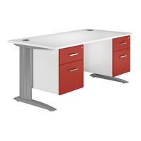 Kaleidoscope Cantilever Premium Rectangular Desk with Double Pedestal Red Self Assembly Required