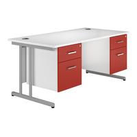 kaleidoscope cantilever rectangular desk with double pedestal red self ...