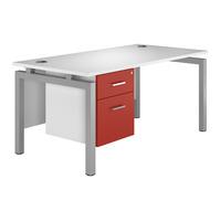 Kaleidoscope Bench Rectangular Desk with Single Pedestal Red Silver Leg 160cm Self Assembly Required