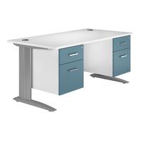 Kaleidoscope Cantilever Premium Rectangular Desk with Double Pedestal Light Blue Self Assembly Required