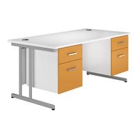 Kaleidoscope Cantilever Rectangular Desk with Double Pedestal Orange Self Assembly Required