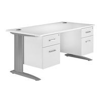 Kaleidoscope Cantilever Premium Rectangular Desk with Double Pedestal White Self Assembly Required