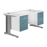 Kaleidoscope Cantilever Deluxe Rectangular Desk with Double Pedestal Light Blue Self Assembly Required