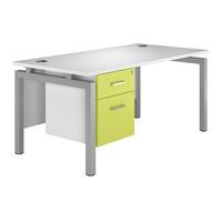 Kaleidoscope Bench Rectangular Desk with Single Pedestal Green Silver Leg 160cm Professional Assembly Included