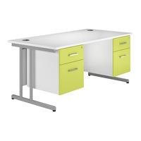 Kaleidoscope Cantilever Rectangular Desk with Double Pedestal Green Self Assembly Required