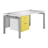 Kaleidoscope Bench Rectangular Desk with Single Pedestal Yellow Silver Leg 160cm Professional Assembly Included