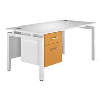 Kaleidoscope Bench Rectangular Desk with Single Pedestal Orange White Leg 160cm Professional Assembly Included