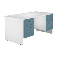 Kaleidoscope Panel End Rectangular Desk with Double Pedestal Light Blue Self Assembly Required