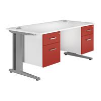 Kaleidoscope Cantilever Deluxe Rectangular Desk with Double Pedestal Red Self Assembly Required