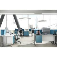 Kaleidoscope Cantilever Deluxe Rectangular Desk with Double Pedestal Light Blue Professional Assembly Included