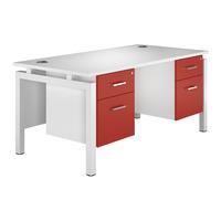 Kaleidoscope Bench Rectangular Desk with Double Pedestal Red White Leg Professional Assembly Included