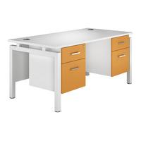 Kaleidoscope Bench Rectangular Desk with Double Pedestal Orange White Leg Professional Assembly Included