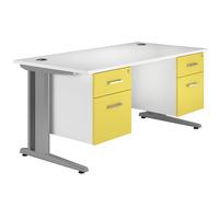 Kaleidoscope Cantilever Deluxe Rectangular Desk with Double Pedestal Yellow Self Assembly Required