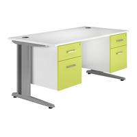 Kaleidoscope Cantilever Deluxe Rectangular Desk with Double Pedestal Green Self Assembly Required